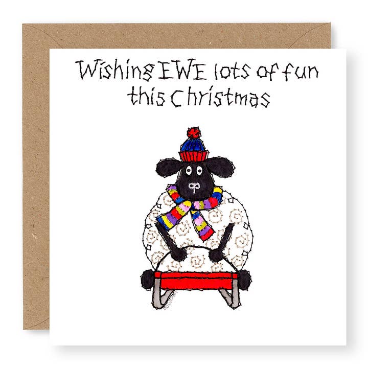 EWE Sledge lots of fun for wholesale by Jane Buurman Handmade (Greetings Cards)