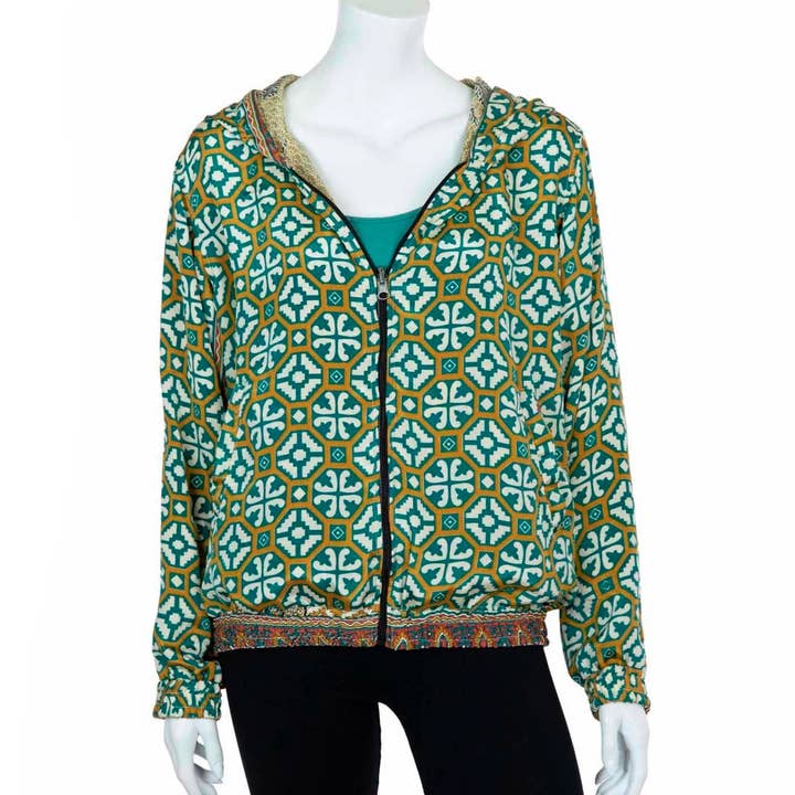 Giacca Bomber in Sari Riciclato Reversibile per la vendita all'ingrosso da parte di Siesta