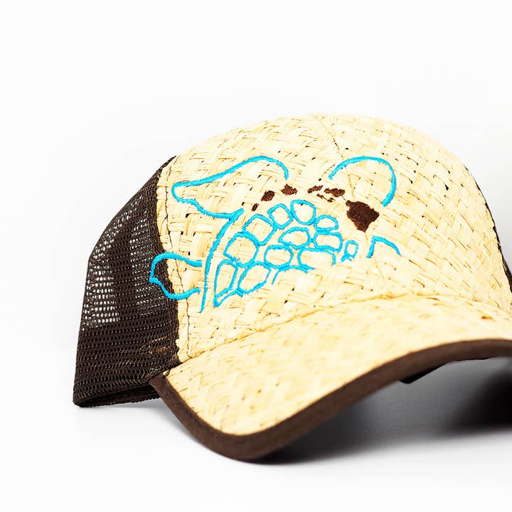 Hawaii Turtle (Honu) Lauhala Straw Trucker Cap for wholesale by Route 99 Hawaii