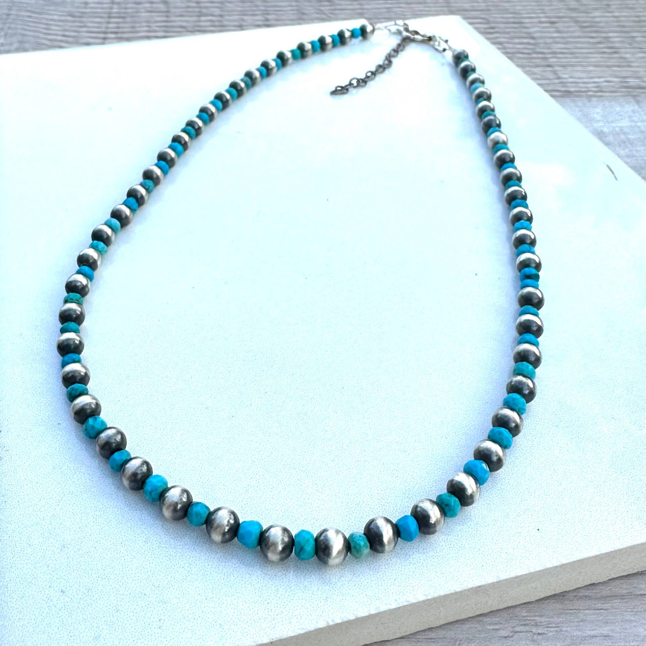 Ella Elisabeth Designs - Wholesale Beaded/Pearl Necklace - 4 MM Sterling Silver Navajo Pearls and Turquoise Necklace 4