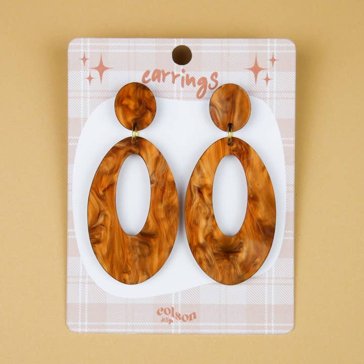 Retro Oval Drop Acrylic Earrings - Marbled Brown for wholesale by ColsonDesign