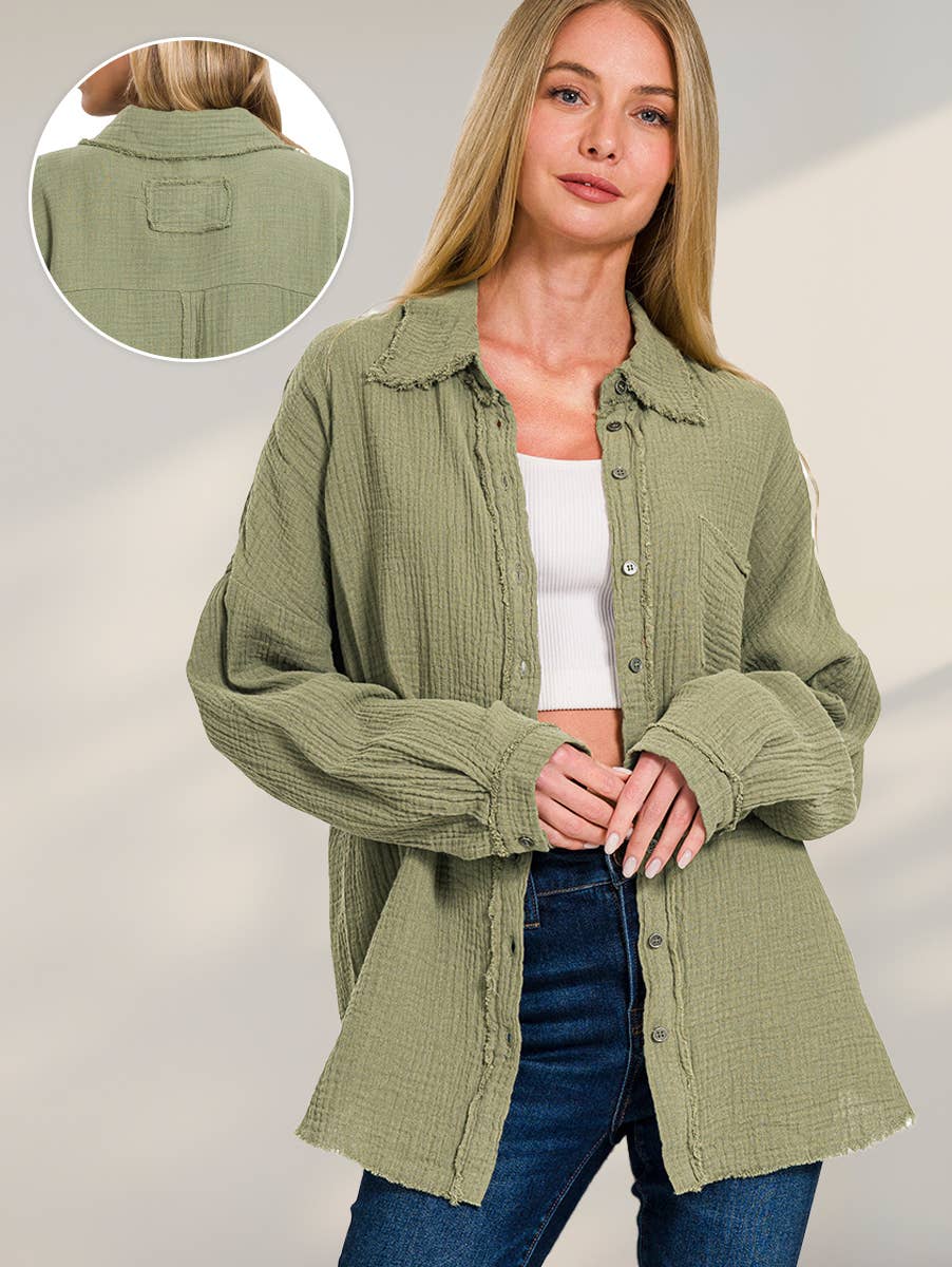 42POPS – Engroshandel Skjorte med buttondown – til kvinder – .OVERSTØRRELSE SKJORTE MED RÅ KANT OG BAGPATCH23