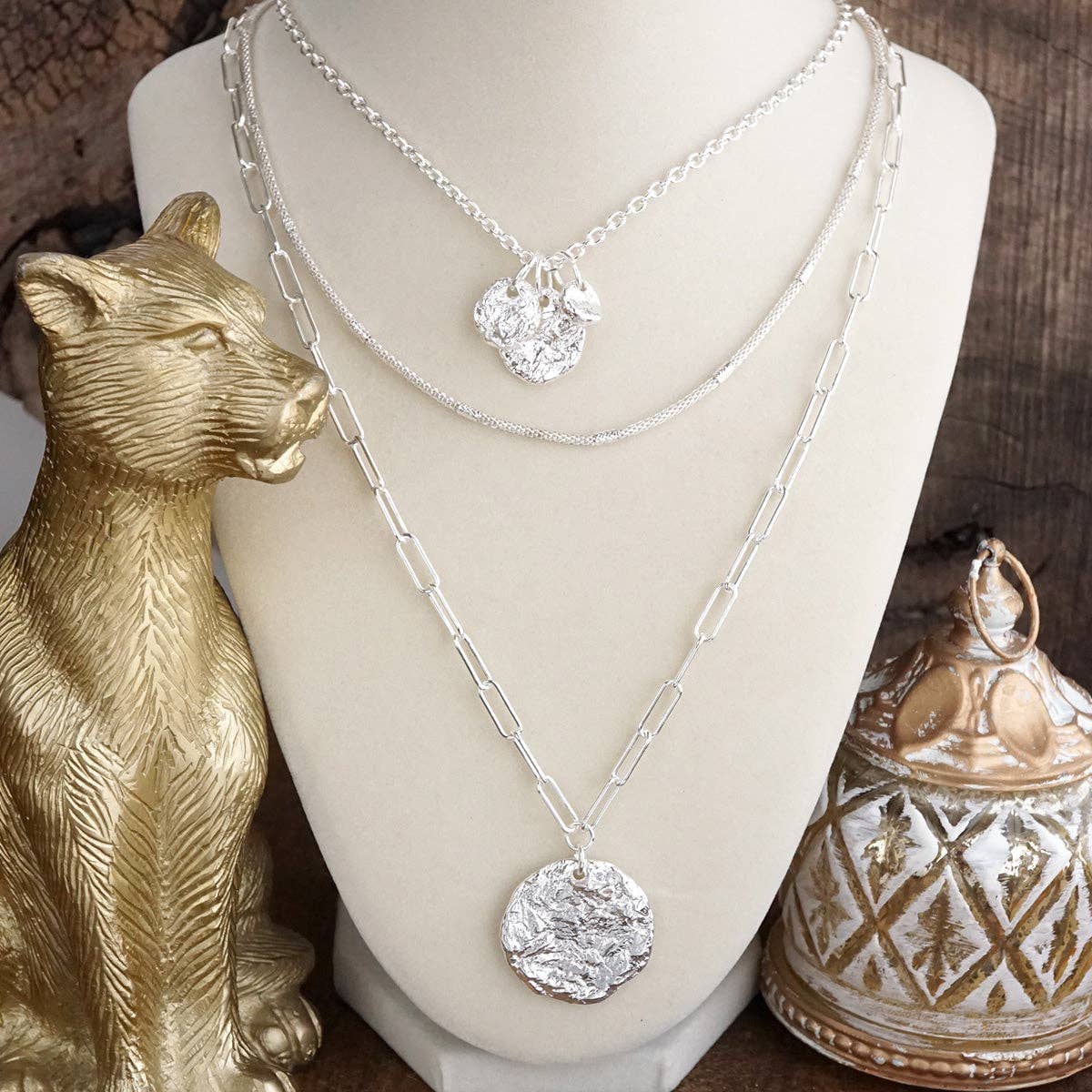 PennyLine inc - Wholesale Pendant/Charm Necklace - Treasure Trio – 3-in-1 Layered Hammered Coins Necklace1