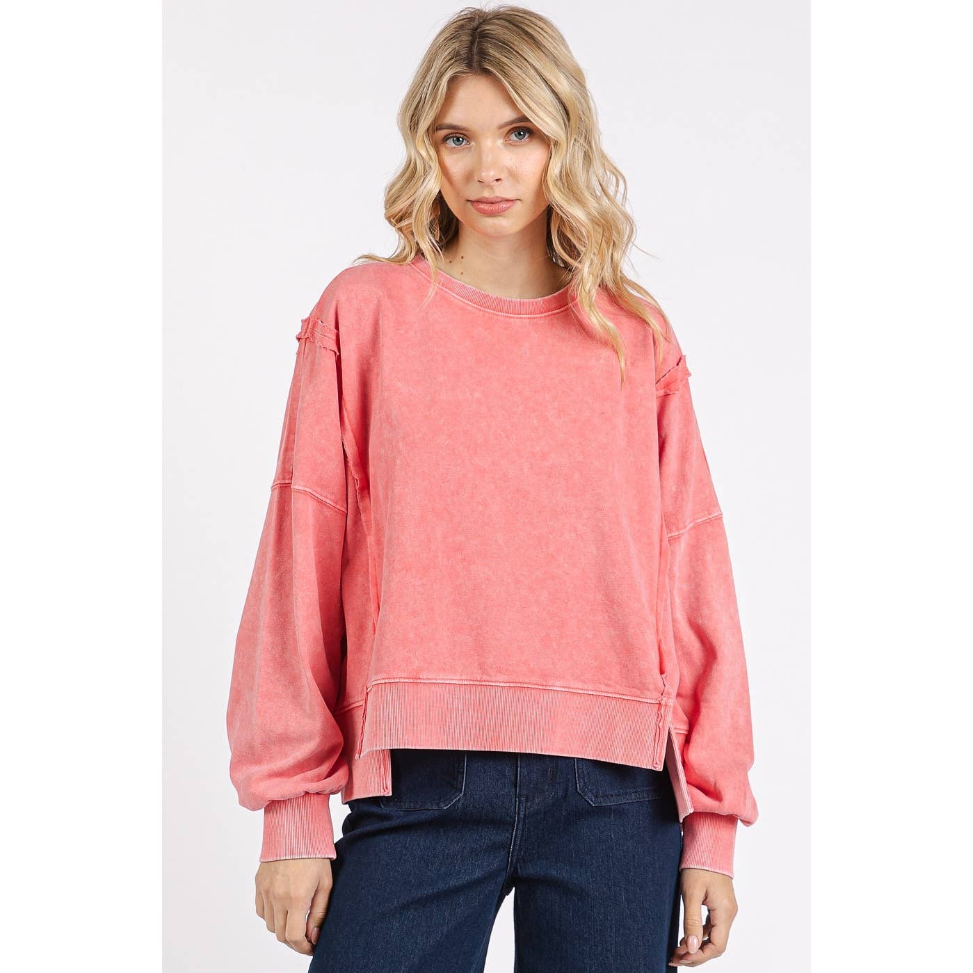 mittoshop - Wholesale Knit Top - Women's - MINERAL WASH STEP HEM CREW NECK LONG SLEEVE TOP7