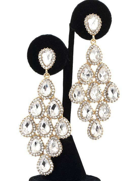 TEARDROP DIAMOND LINK CRYSTAL GEM EARRING for wholesale by Andrea Bijoux