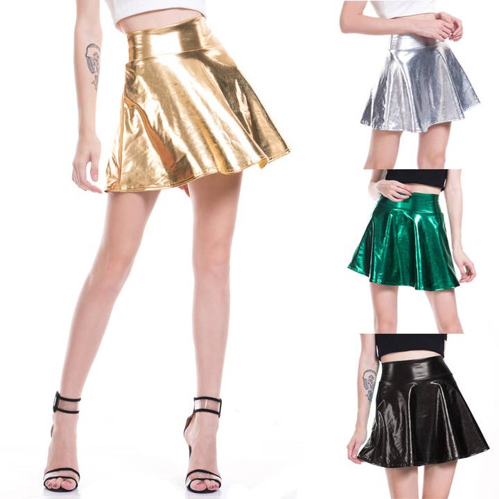 Women'S Solid Color PU Night Shop Stage Skirt for wholesale by SALINA TRADING INC