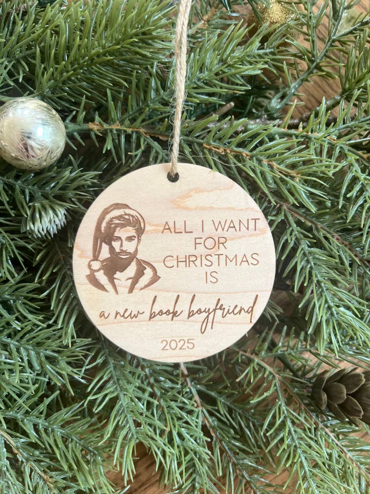 Romantasy Spicy Bookish Book Boyfriend Christmas Ornament for wholesale by Rustic Raleigh