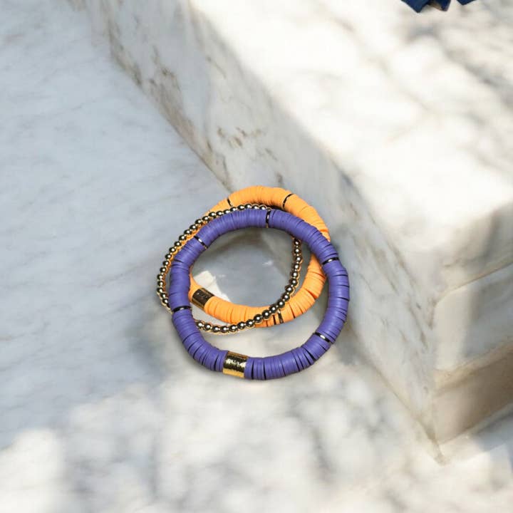 Fish Towne Designs, LLC - Wholesale Jewelry Set - Gold Purple Game Day Stack Bracelet, School Spirit Jewelry