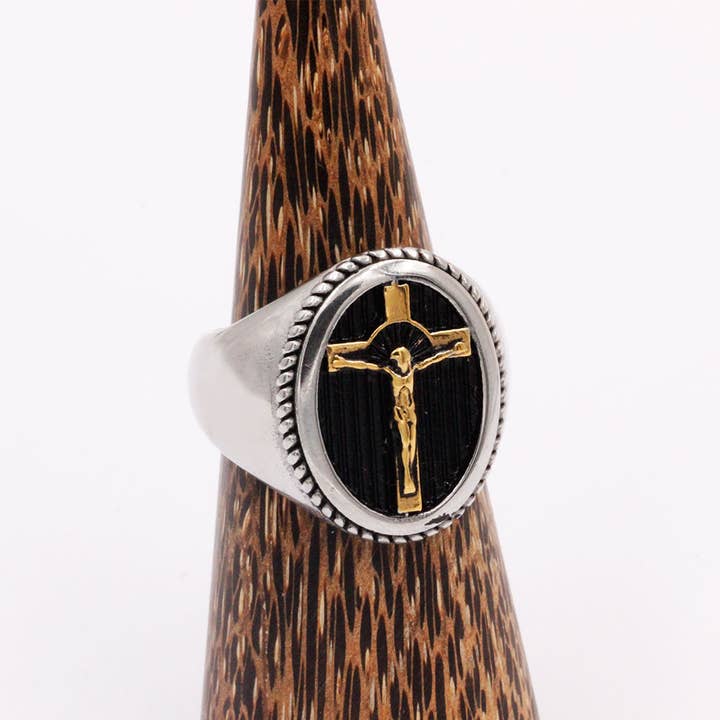 Awaken - Wholesale Signet Ring - Cross and Jesus Ring-A-3932