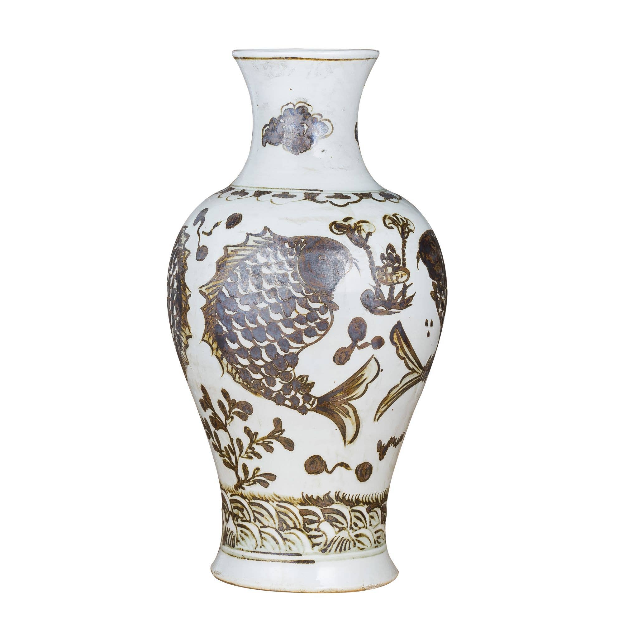Legend Accents - Wholesale Vase - Rusty Brown Vase Fish Lotus Motif1