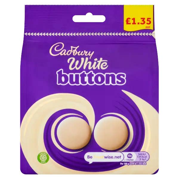 Cadbury UK Bottoni Bianchi 85g- 10 pezzi per la vendita all'ingrosso da parte di Echo Sales Canada