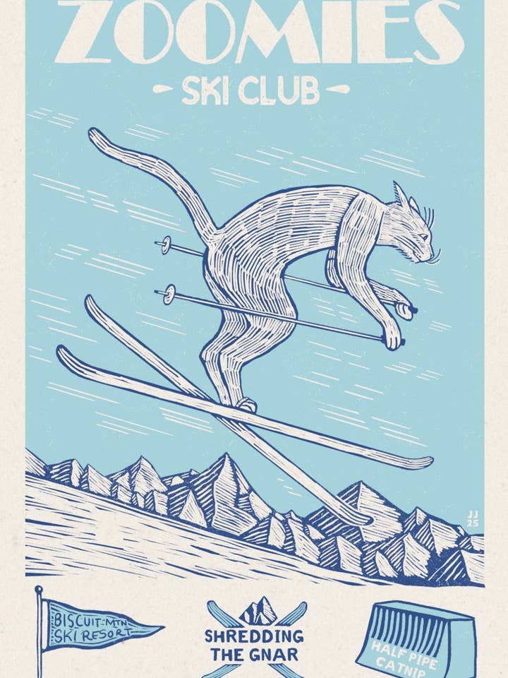 Zoomies Ski Club 11x17 for wholesale by Jesse Jarldane Art