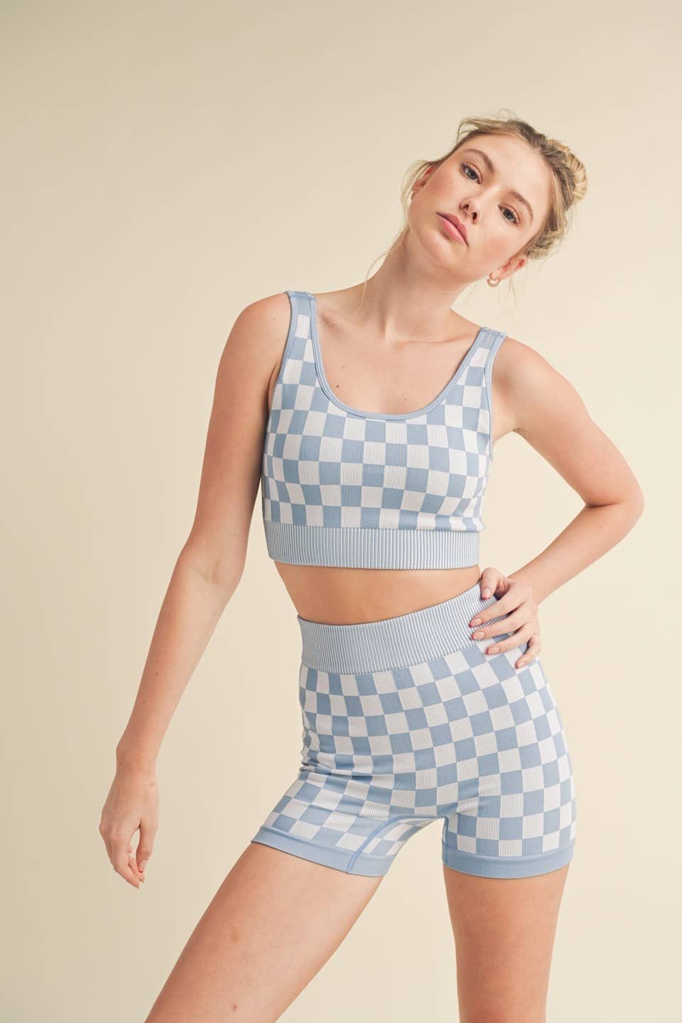 KIMBERLY C - Wholesale Activewear Set - Women's - Checkmate Cropped Two Piece Set33