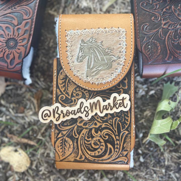 Broads Market - Wholesale Phone Wallet - Women's - Tooled Leather Belt Phone Holders