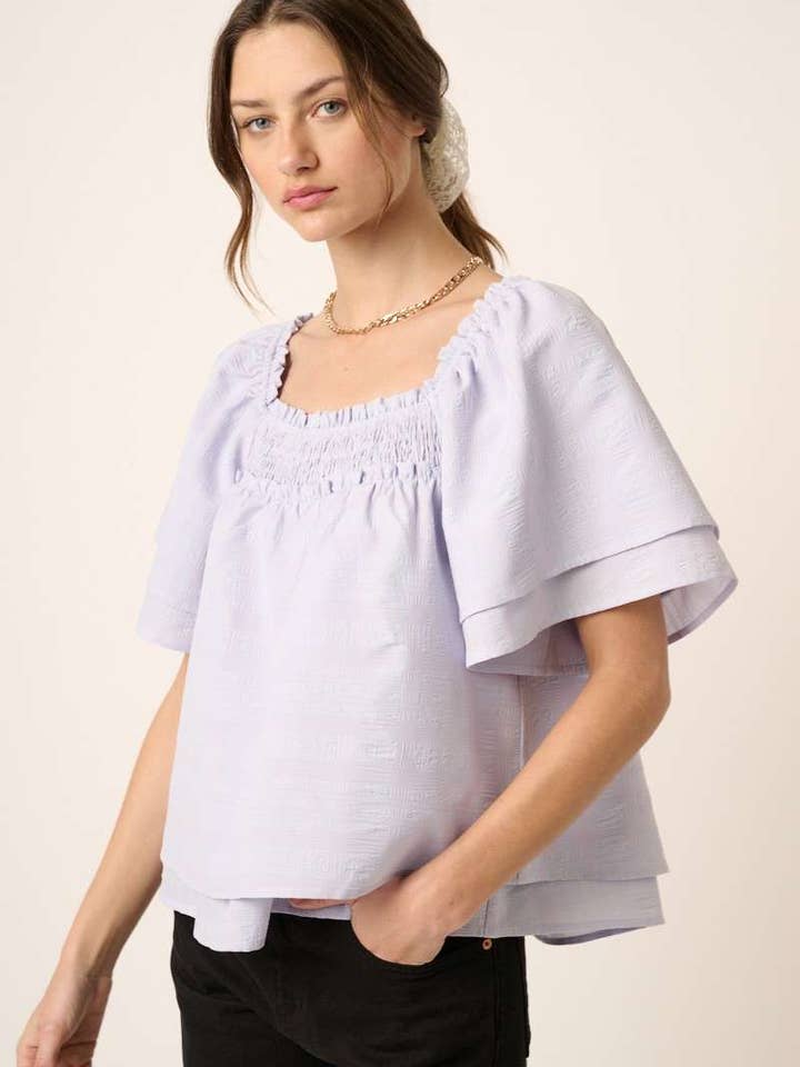 mittoshop - Wholesale Blouse - Women's - H14894-TEXTURE SMOCKED FLUTTER SLEEVE BLOUSE12