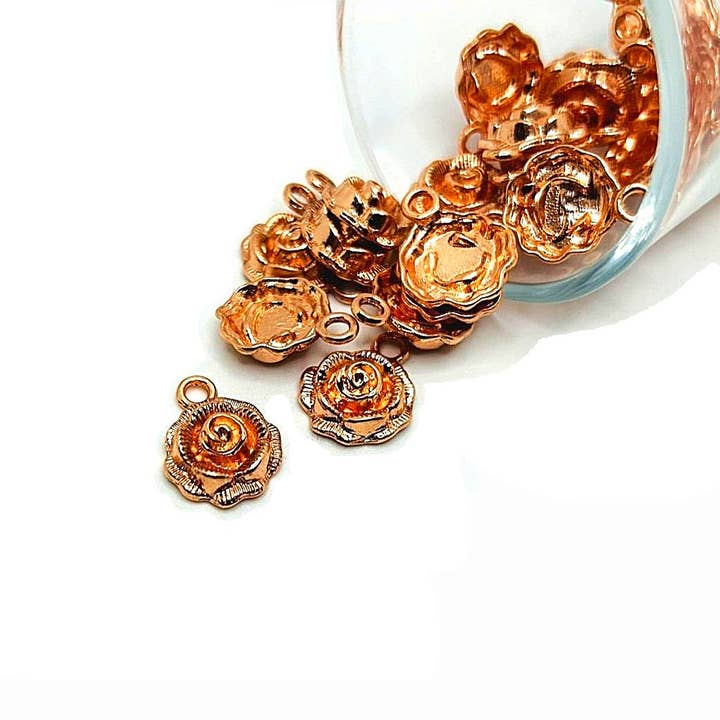 Guerrilla Charm - Wholesale Individual Charm/Pendant - Rose Gold Rose Bud Charms, 14x18mm