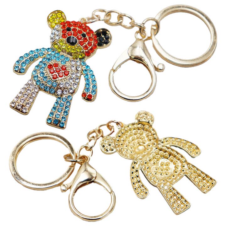 Cap Zone - Wholesale Keychain – Women's - Teddy Bear Heart Bling Rhinestone Key Chain1