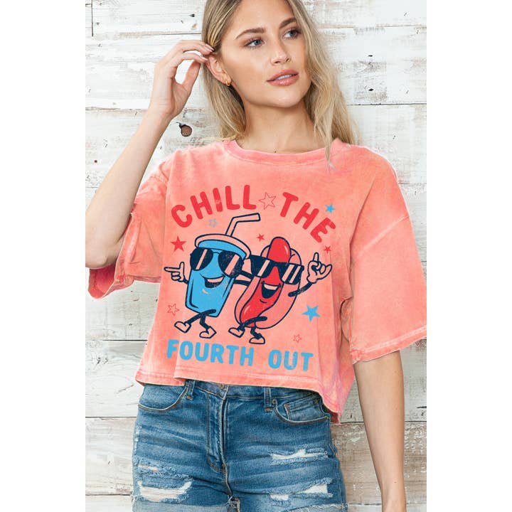 Chill the Fourth Out Mineral Wash Crop Top for wholesale by Amused by Blue