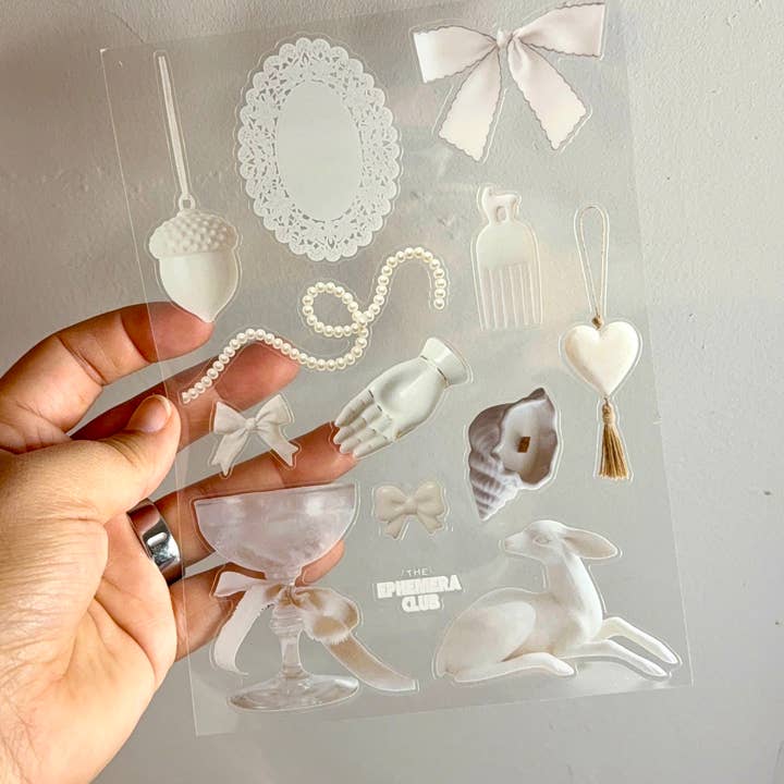 Vintage White Ephemera Stickers | Transparent for wholesale by The Ephemera Club