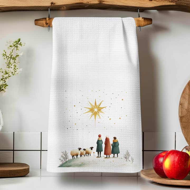 Holiday Nativity Kitchen Hand Towel, Waffle Dish Towel for wholesale by Fernville Creations