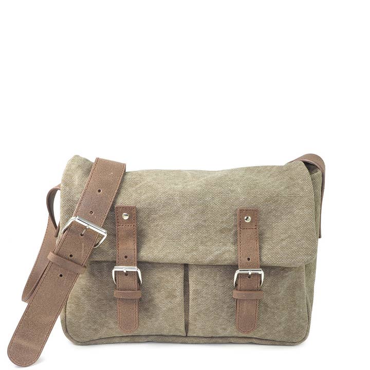 Besace en toile rustique garnie cuir - format moyen pour la vente par C Oui