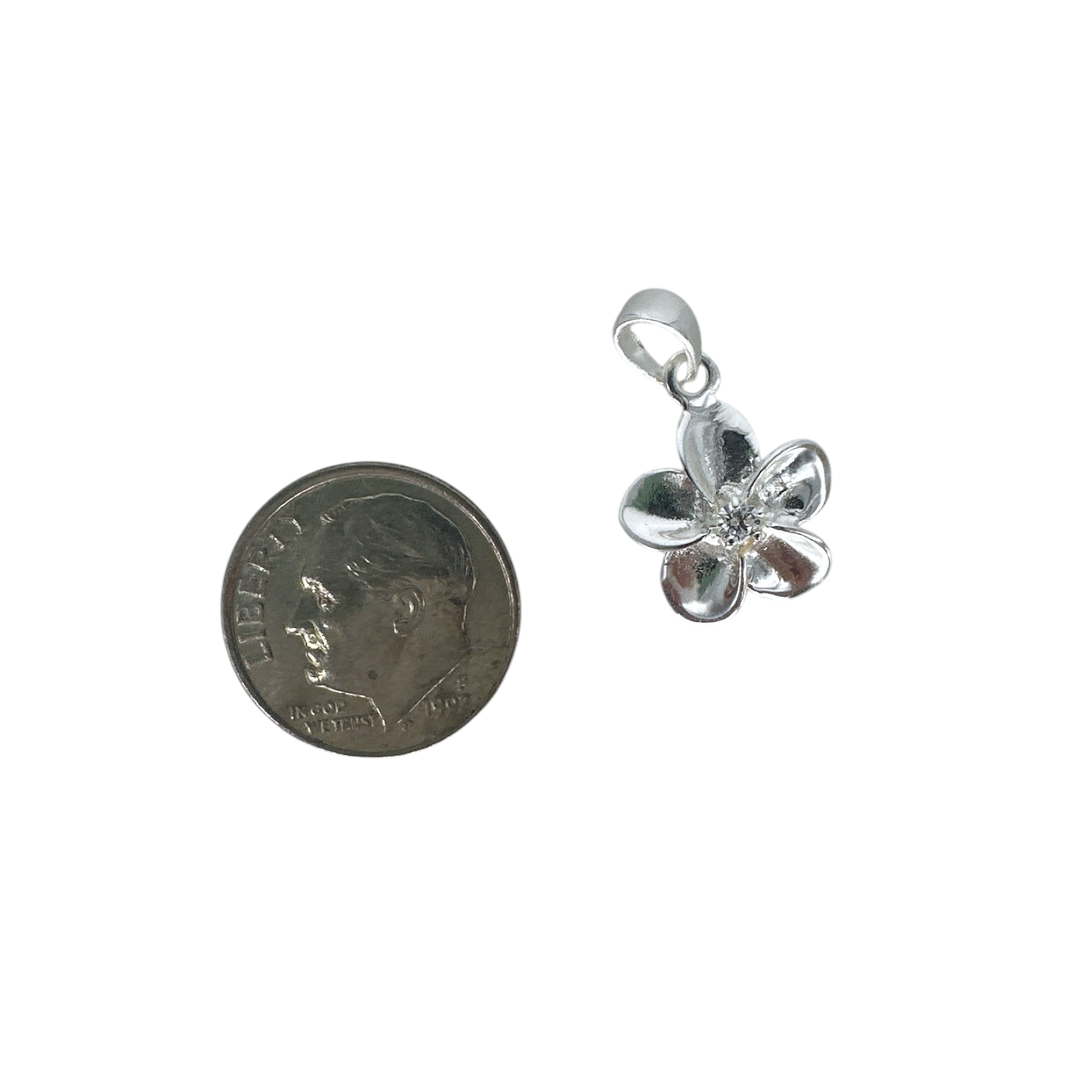 Maka Imports - Wholesale Individual Charm/Pendant - Sterling Silver Plumeria Pendant with CZ Center1