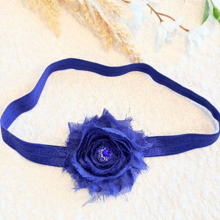 Baby shabby chic headband, baby blue flower headband, for wholesale by Jazy and Eve