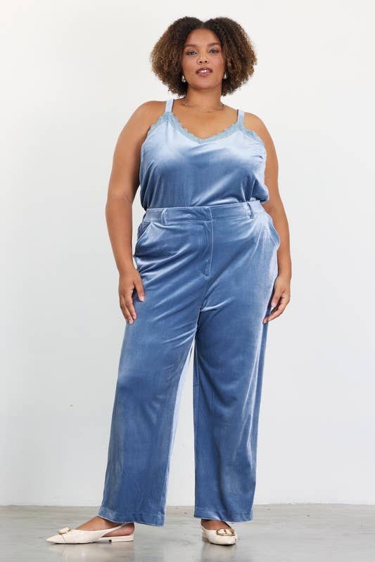 SKIES ARE BLUE - Wholesale Pants - Women's - Plus Size Velvet Straight Fit Pants9