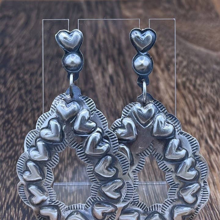 Native City Jewelry - Wholesale Dangle Earrings - Native American Navajo Handmade Sterling Silver Old Look Post Dangle Earrings0