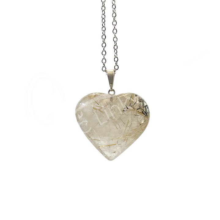 Oceanic Linkways Inc - Wholesale Individual Charm/Pendant - (PC)PENDANT - HEART RUTILATED QUARTZ 1-1.25"0