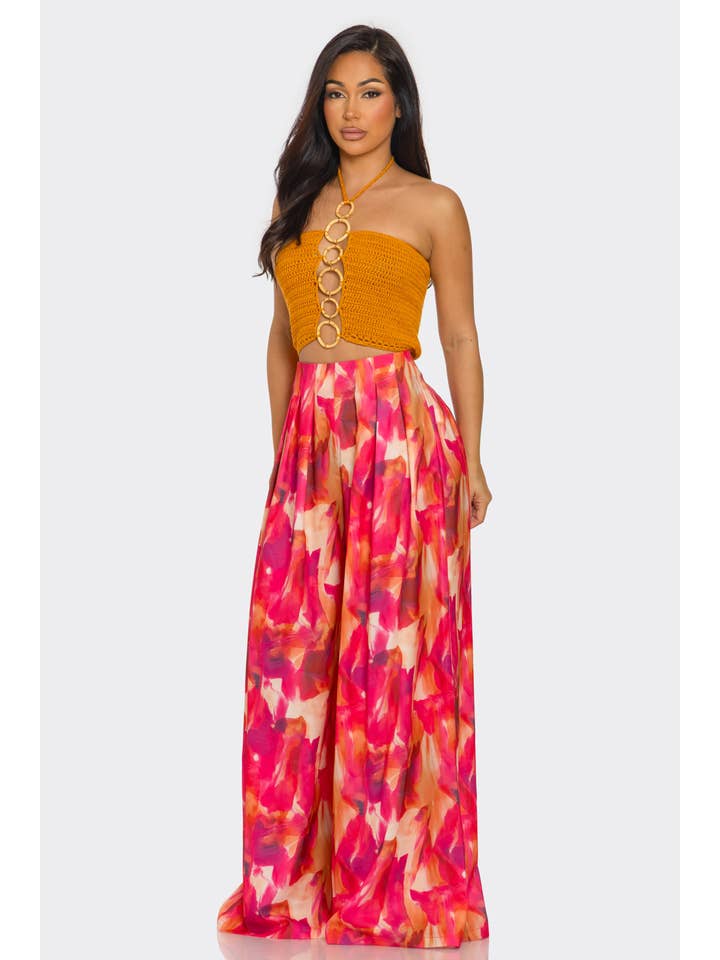 ARANCIONE MULTI HCCTPW633502Pc Top con Collo All'Americana Pantaloni a Gamba Larga Stampati in vendita all'ingrosso su Faire4