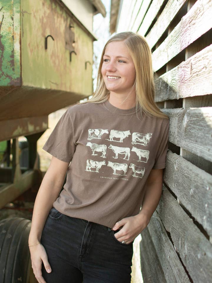 Westliches Vintage-Rinder-Braun-Grafik-T-Shirt für den Großhandel von American Farm Company