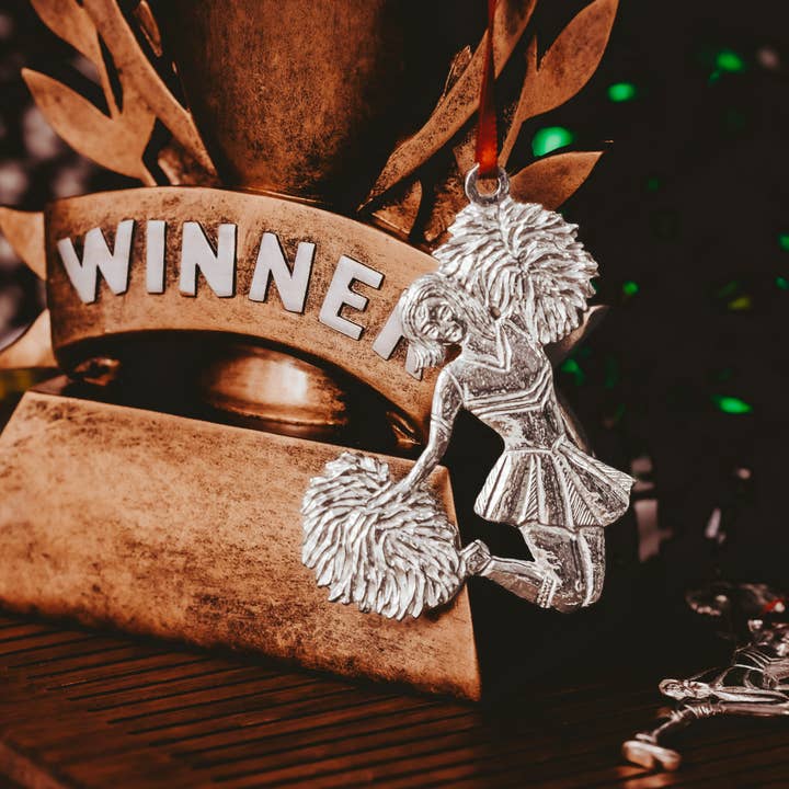Handmade Athlete Christmas Ornament - Cheerleader Jumping for wholesale by House of Morgan Pewter