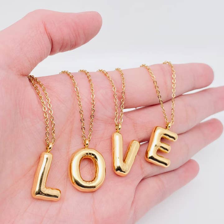 Mio Queena - Wholesale Pendant/Charm Necklace - Bubble Shape Initials 18K Gold Plated Pendant Necklace - FGS