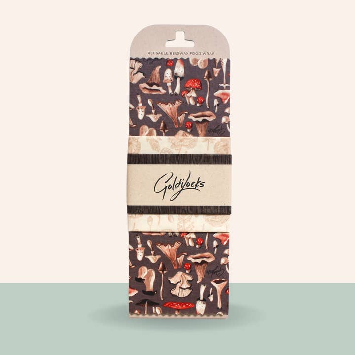 Goldilocks Goods - Wholesale Food Storage Wrap/Bag - Reusable Beeswax Food Wraps: Mushrooms Set of 30