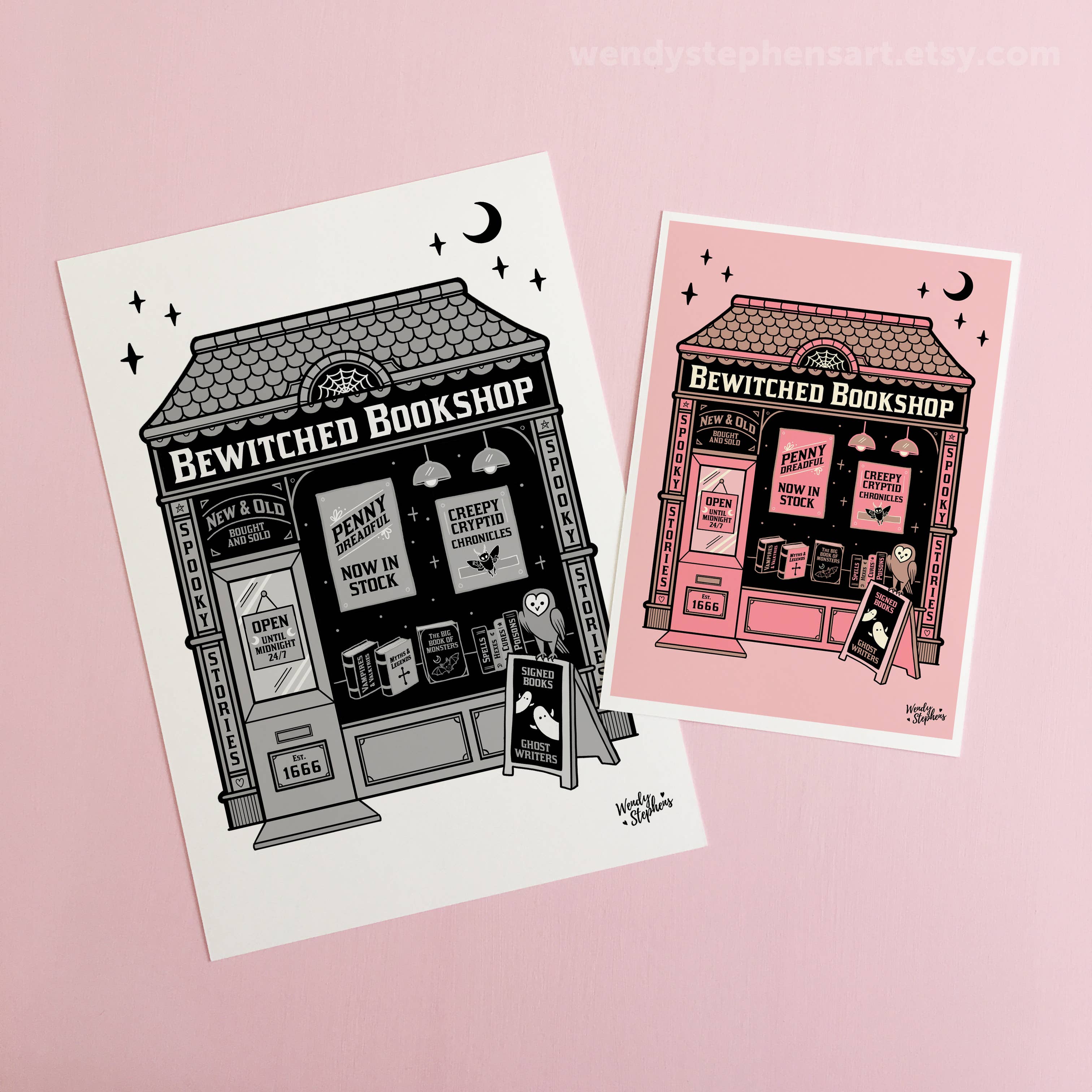 Wendy Stephens Art - Wholesale Art Print - Bewitched Bookshop Witch Print Gothic Art Print4