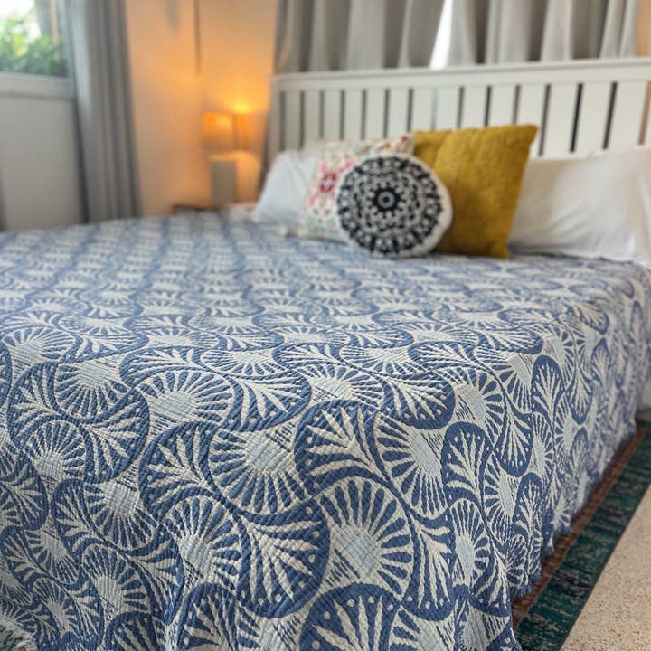 TurkanHome - Wholesale Bedding blanket - Ginkgo Muslin Bed Blanket/Queen-King/ Blue1