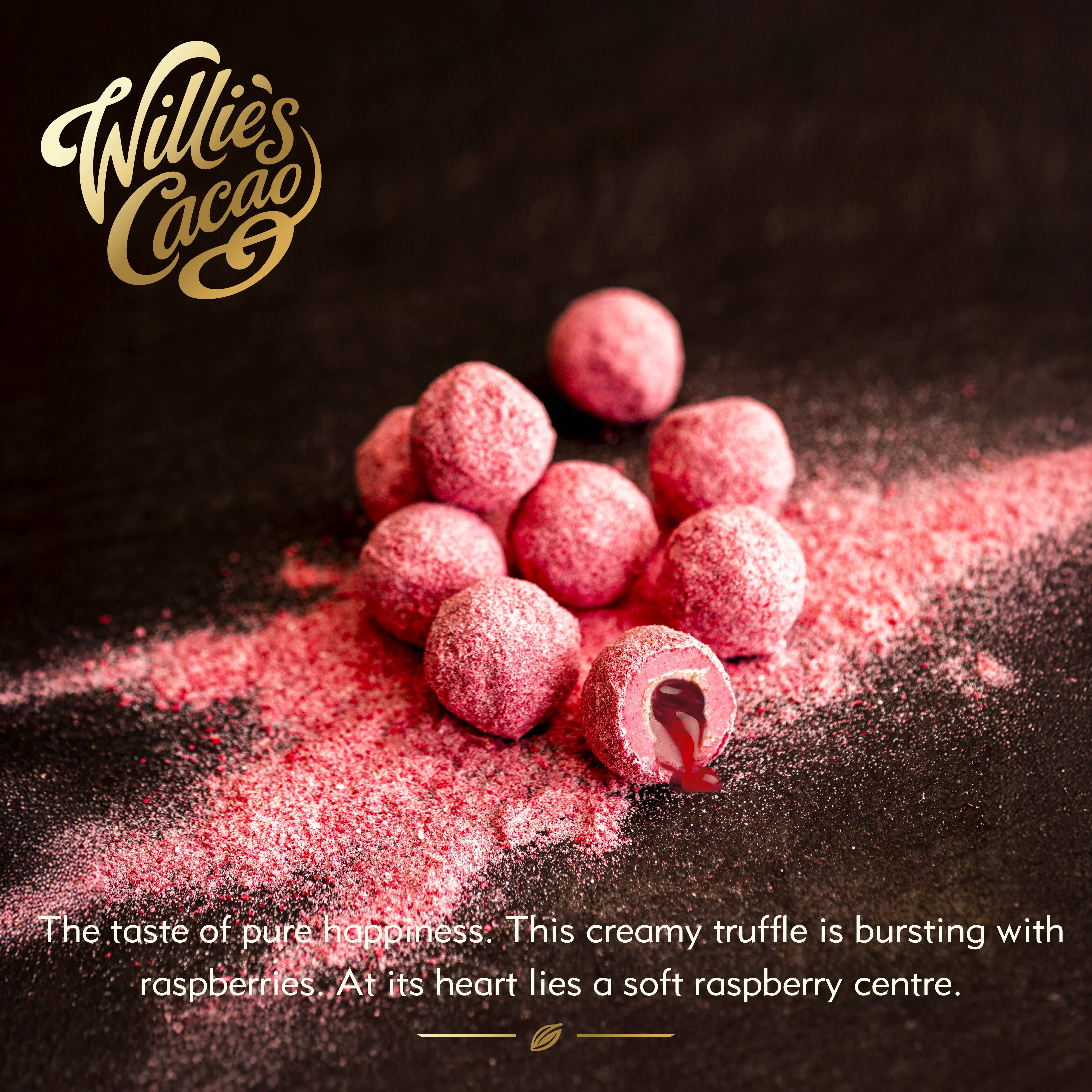 Willie's Cacao - Wholesale Chocolate Box - Raspberry Truffles with soft raspberry centre. x5  35g1