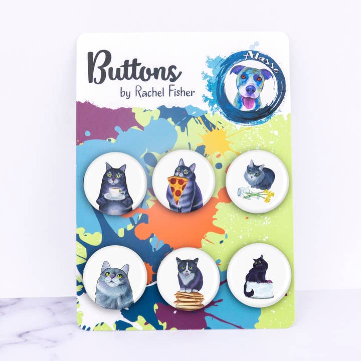 Cat Pinback Button Set for wholesale by Alasse