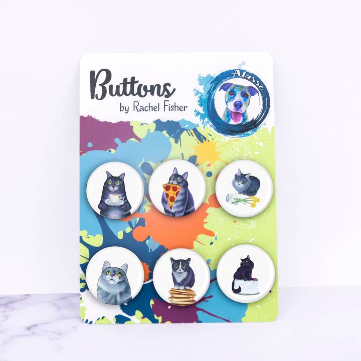 Cat Pinback Button Set for wholesale by Alasse