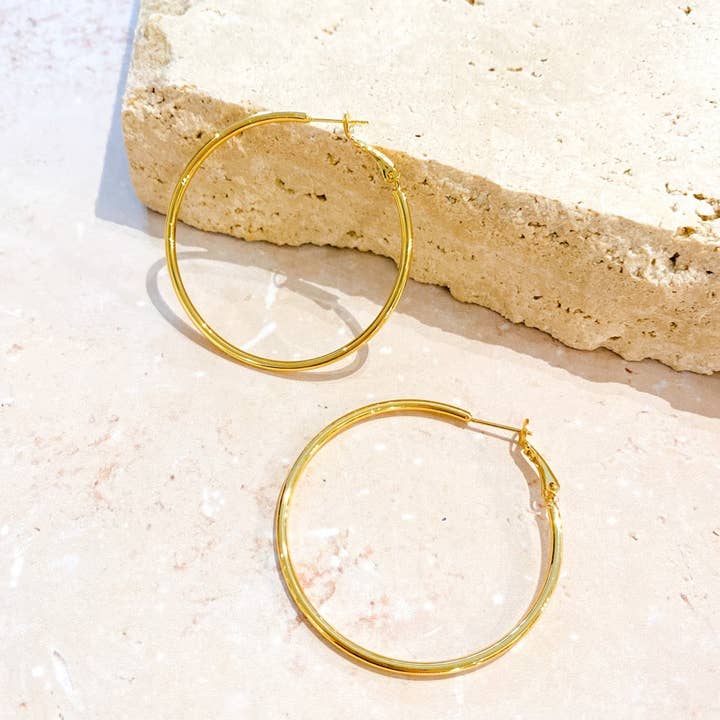 Angels Whisper Accessories - Wholesale Hoop earrings - 50mm Classic Gold Plated Hoops1