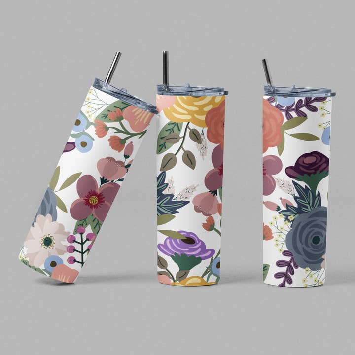 White Floral Simple Spring Summer Drink Tumbler for wholesale by The Geek Boutique