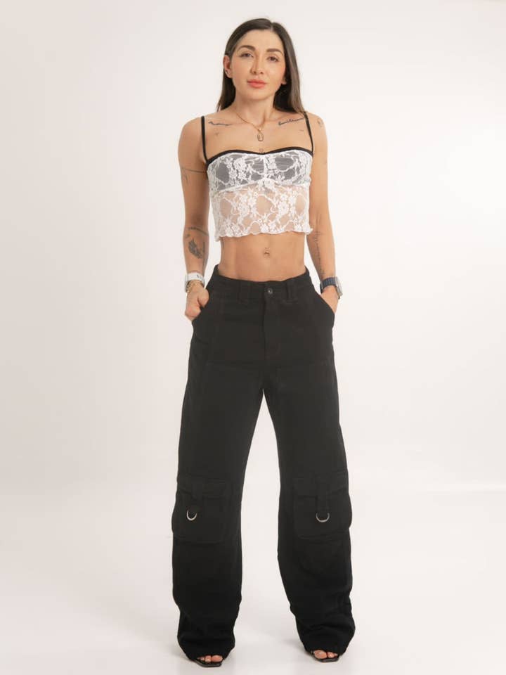 Aiki Black - Women's Low Rise Cargo Jeans for wholesale by Alien