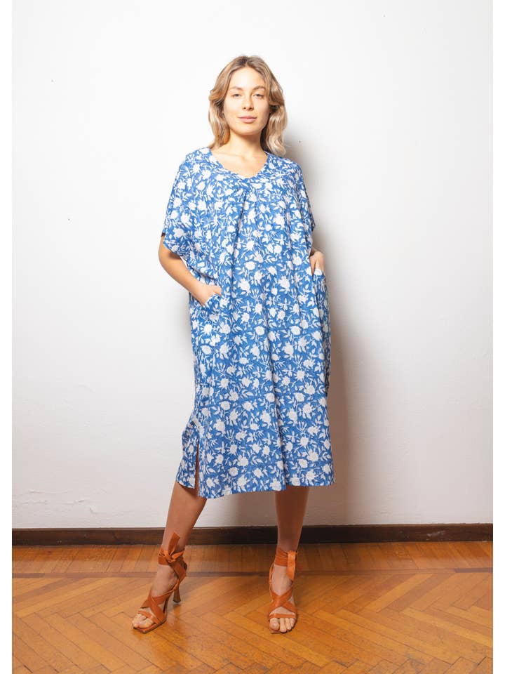 MALINI FASHION DESIGN PRIVATE LIMITED - Wholesale Kaftan - Women's - Caftano in cotone leggero colore Blue e Bianco - DULARI0111