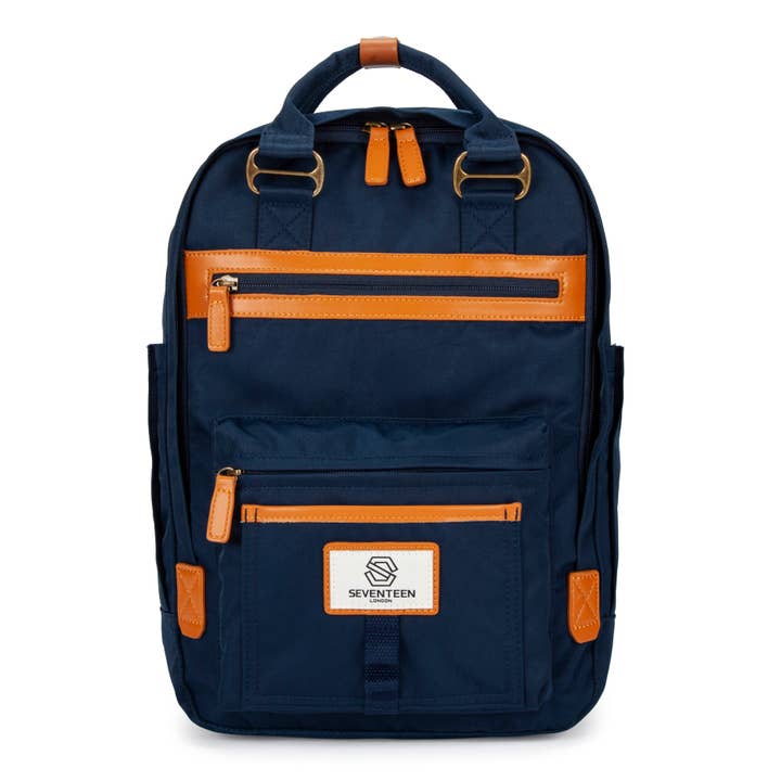 Wimbledon Backpack - Navy with Tan for wholesale by SEVENTEEN LONDON