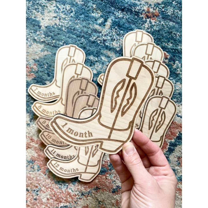 Cowboy boot monthly milestones for wholesale by Cope and Co Custom Signs