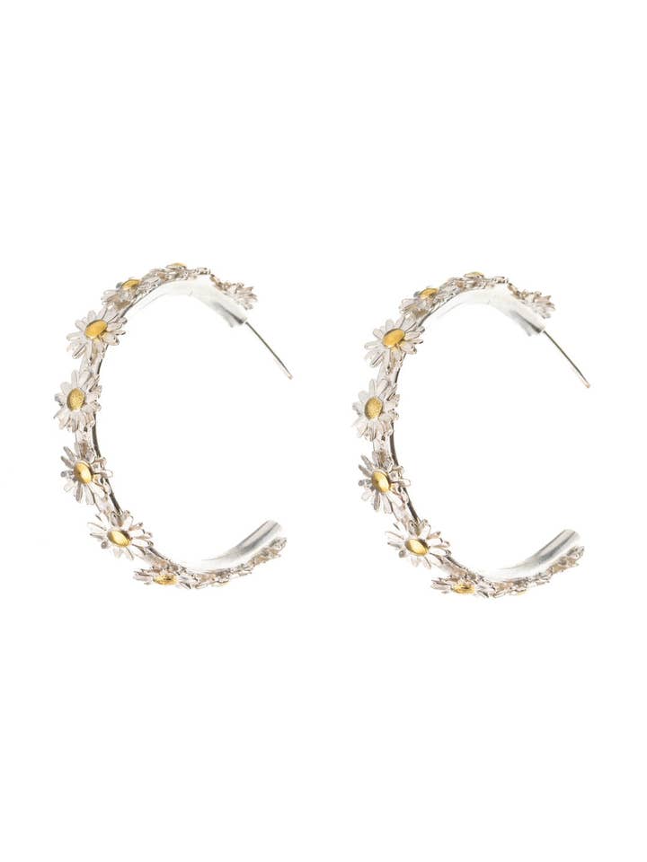 Brincos de Argola com Margaridas em Prata de Lei por atacado de Amanda Coleman Jewelry