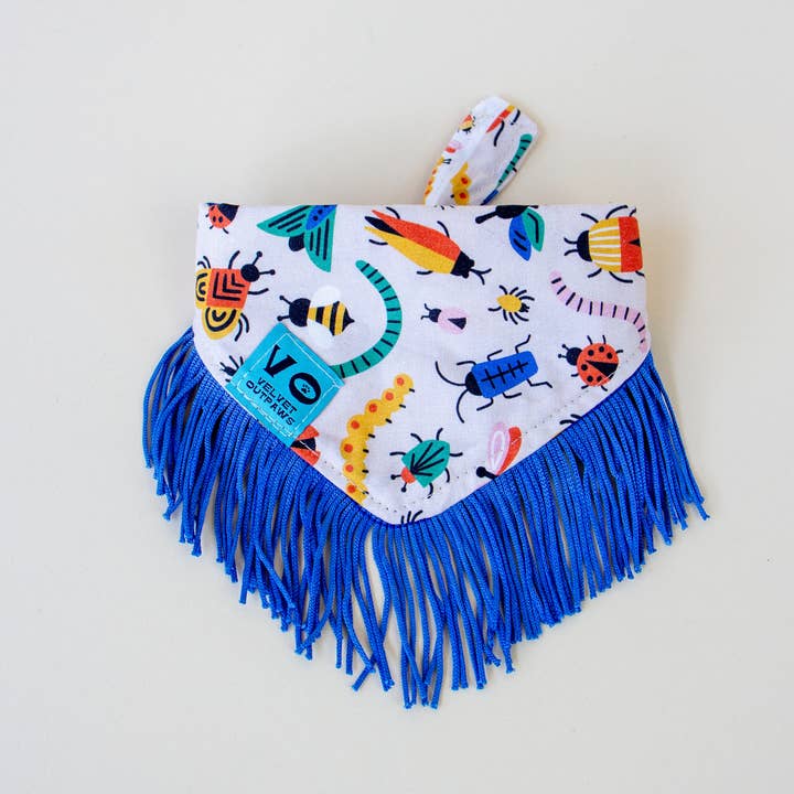 Velvet Outlaw - Wholesale Pet Bandana - Dog - Bugs with Blue Fringe Dog Bandana