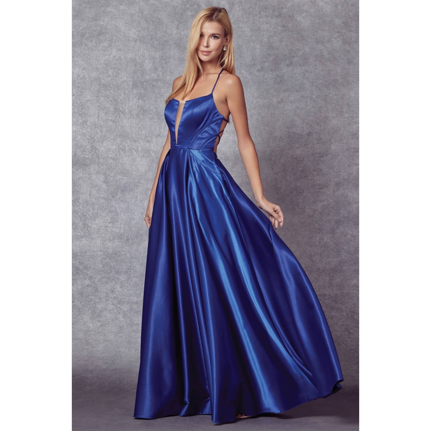 Juliet – Engroshandel Aftenkjole - Dame – SKINNENDE SATIN A-LINE MED LOMMER GALLAKJOLE4