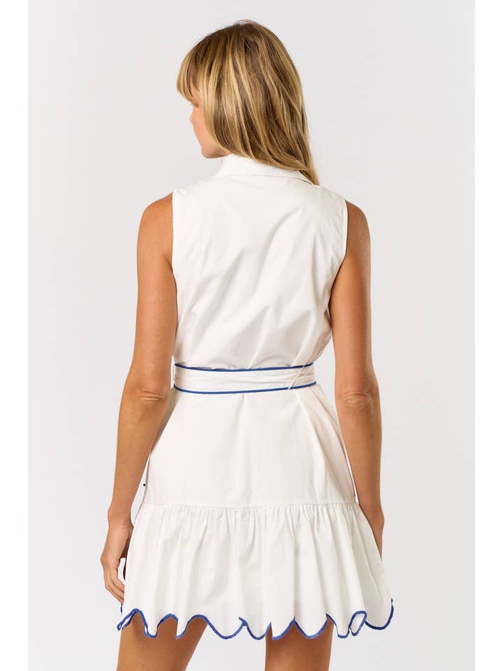 OFF WHITE BLUE ILD5195 EMBROIDERED COLLAR BUTTON DOWN MINI DRESS for wholesale on Faire
